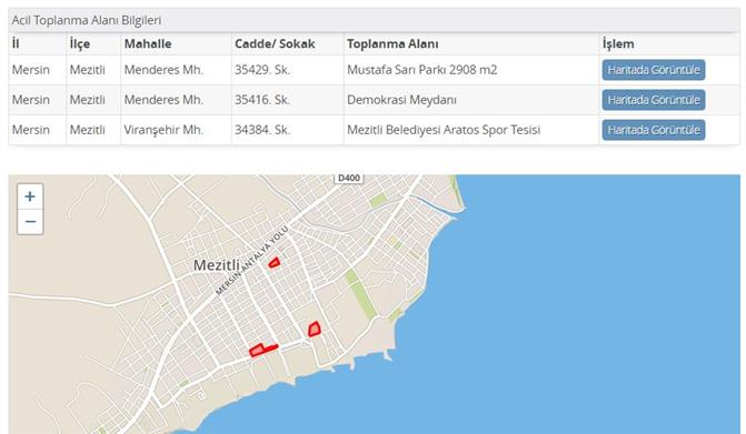 Mezitli'de Bazı Bölgelerde Toplanma Alanları